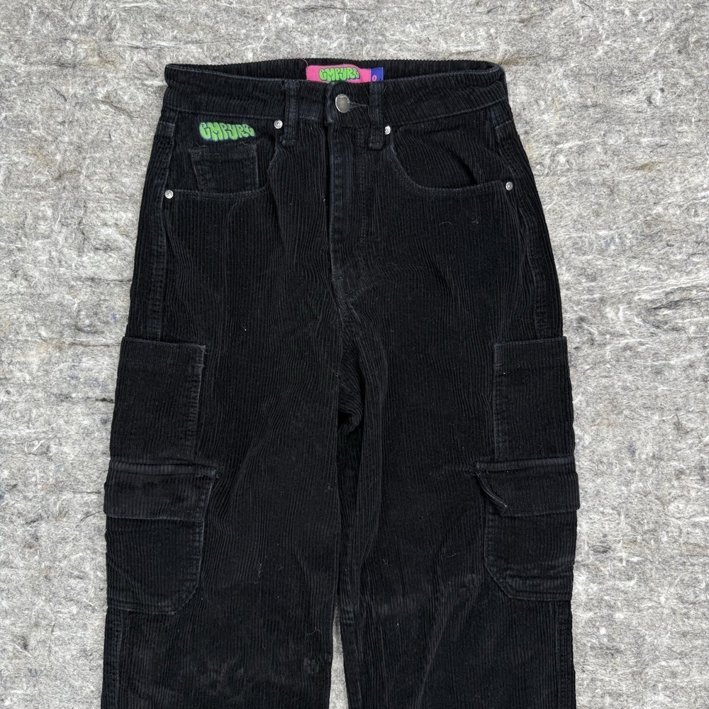 Empyre Tori 90s Black Corduroy Skate Pants Women's Size 0, 29" Inseam Cargo - Picture 2 of 11